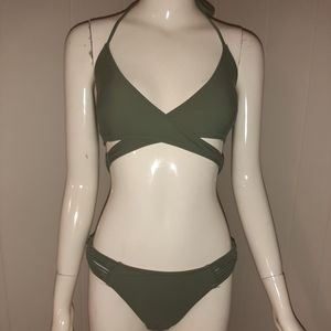 Olive green Cupshe bikini w/ crochet detailing